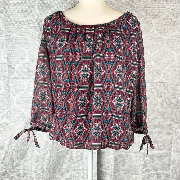 Sara Michelle Boho Geometric Peasant Blouse – Size L - Picture 1 of 11
